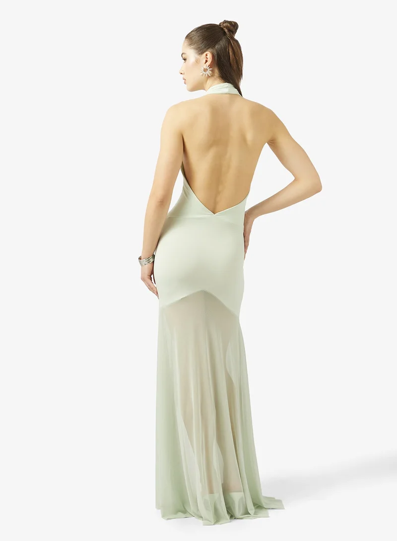 Ginger  Halter Neck Frill Detail Maxi Dress for Women | Best Price UAE